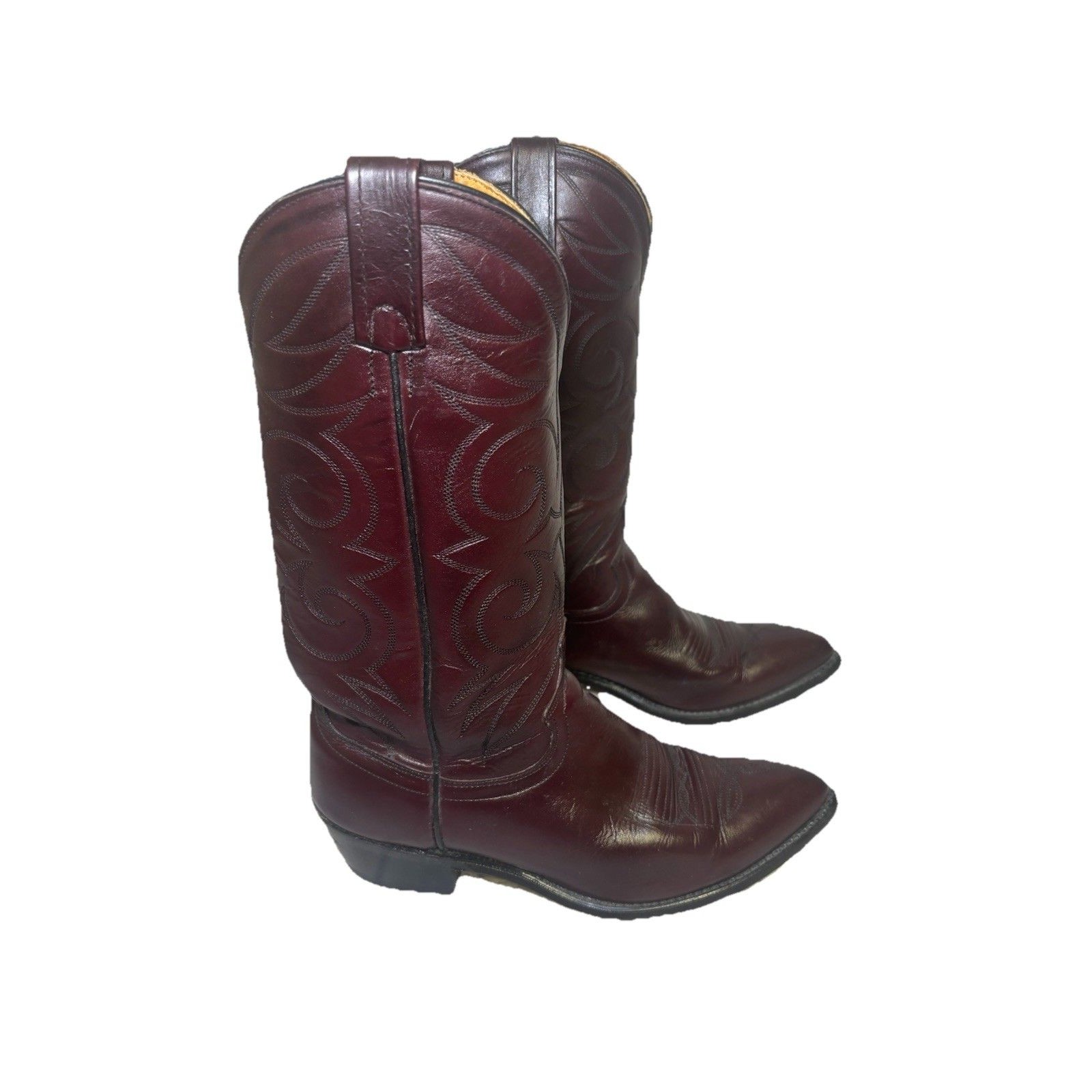 Dan Post Usa Red Brown Burgundy Oxblood Leather Cowboy Boots Men's Size 8.5d Vtg